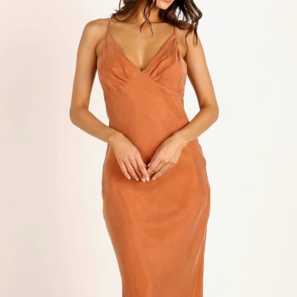 Anthropologie Auguste the Label 'Keepsake' Cupro Midi Dress in Rust - Picture 2 of 6
